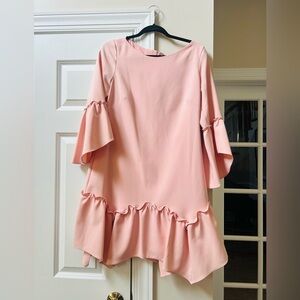 NWT Eliza J size 8 Elegant Light Pink Dress ruffled hemline, fluted sleeves.